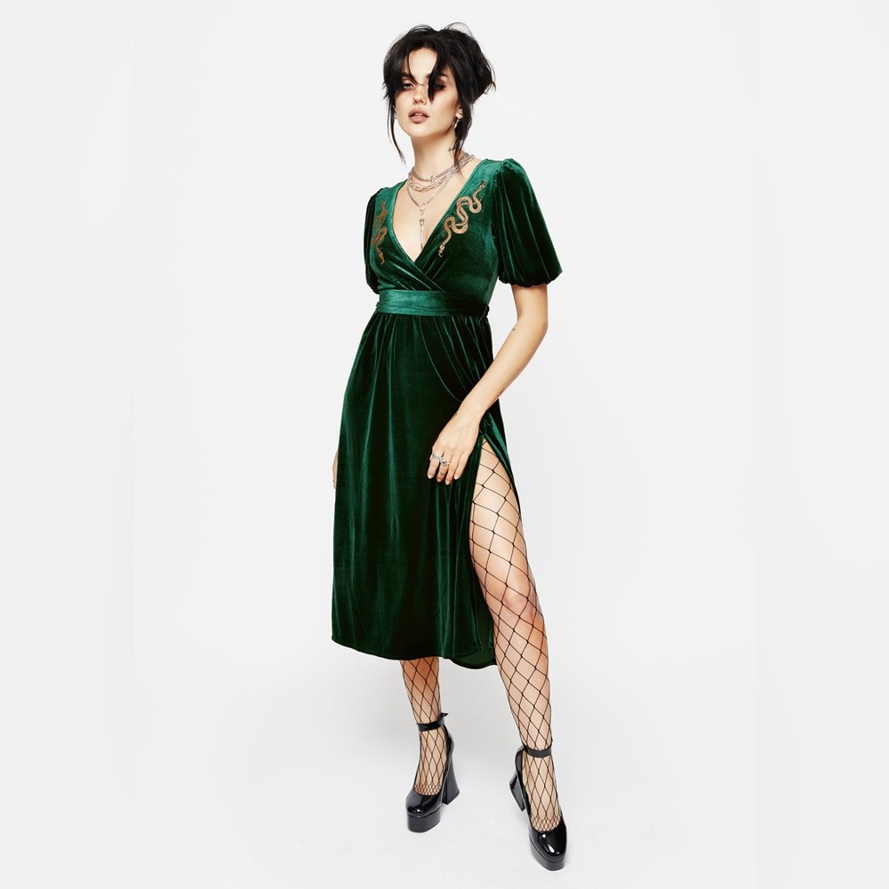 Disturbia Zarina Velour Applique Midi Wrap Dress US 16 / UK 20